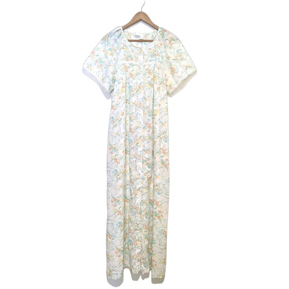 Vintage 1980s JCPenney White Floral Granny Nightgown Robe Buttoned Mumu L - Picture 1 of 4